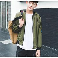 mens casualdaily simple spring jacket letter stand long sleeve regular ...