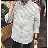 mens casualdaily simple all seasons shirt striped standing collar long ...