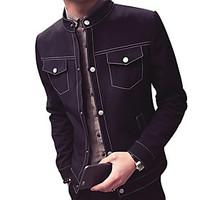 Men\'s Casual/Daily Simple Summer Denim Jacket, Solid Shirt Collar Long Sleeve Regular Linen