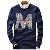 Men\'s Casual/Daily Simple Sweatshirt Letter Round Neck Micro-elastic Cotton Long Sleeve All Seasons