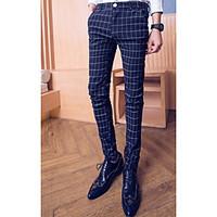 mens mid rise micro elastic chinos pants street chic simple slim check