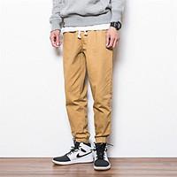 mens mid rise micro elastic chinos pants simple straight harem solid