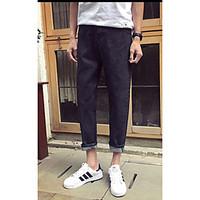 mens mid rise micro elastic jeans pants street chic simple loose strai ...