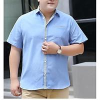 Men\'s Casual/Daily Simple Summer Shirt, Solid Shirt Collar Short Sleeve Cotton Polyester Medium