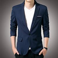 Men\'s Casual/Daily Work Party Vintage Simple Street chic Spring Summer Blazer, Solid Square Neck Long Sleeve Regular Polyester