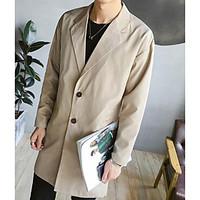 Men\'s Casual/Daily Simple Spring Trench Coat, Solid Notch Lapel Long Sleeve Long Polyester