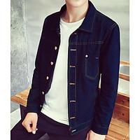 mens casualdaily simple fall denim jacket solid shirt collar long slee ...