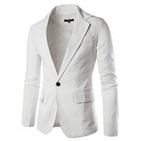 Men\'s Casual/Daily Simple Spring Summer Blazer, Solid Notch Lapel Long Sleeve Regular Cotton