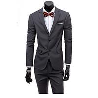 Men\'s Work Simple Spring Summer Suit, Solid Notch Lapel Long Pant Regular Polyester