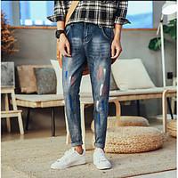 Men\'s Mid Rise Micro-elastic Skinny Pants, Simple Slim Solid