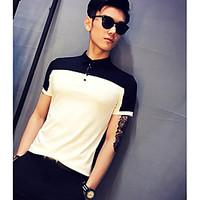 mens casualdaily simple t shirt color block shirt collar short sleeve  ...