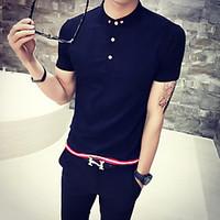 mens casualdaily simple summer t shirt solid standing collar short sle ...