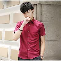Men\'s Business Casual/Daily Work Simple Summer Shirt, Solid Shirt Collar Short Sleeve Polyester Medium
