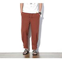 mens mid rise inelastic loose pants simple relaxed solid