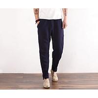 mens mid rise inelastic skinny pants simple harem solid