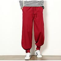 mens mid rise inelastic loose pants simple relaxed solid