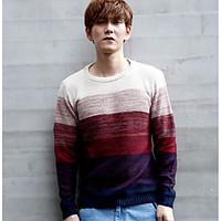 mens casualdaily simple regular pullover color block round neck long s ...