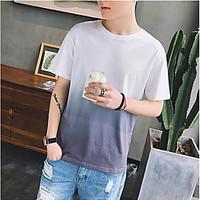 Men\'s Casual/Daily Simple Summer T-shirt, Color Block Round Neck Short Sleeve Cotton Opaque Thin