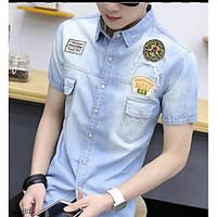 mens casualdaily simple shirt print stand short sleeve cotton bamboo f ...