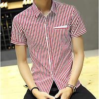 mens casualdaily simple shirt striped stand short sleeve cotton