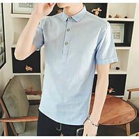 Men\'s Going out Casual/Daily Simple Shirt, Solid Shirt Collar Short Sleeve Cotton