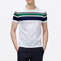 Men\'s Casual/Daily Simple Active T-shirt, Striped Round Neck Short Sleeve Cotton