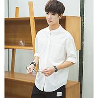 mens going out casualdaily simple shirt solid stand length sleeve broc ...