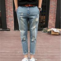 mens mid rise micro elastic jeans pants street chic straight solid