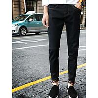 mens mid rise micro elastic jeans pants street chic straight solid