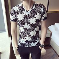 Men\'s Casual/Daily Punk Gothic T-shirt, Floral V Neck Short Sleeve Others