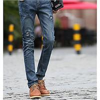 mens mid rise micro elastic jeans pants simple slim denim solid