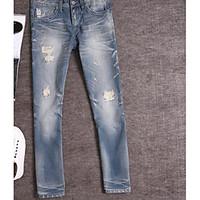 mens mid rise micro elastic jeans pants simple straight denim solid