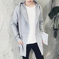 mens casualdaily simple long cardigan solid hooded long sleeve cotton  ...