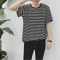 mens casualdaily simple summer t shirt striped round neck short sleeve ...