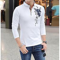 Men\'s Casual/Daily Simple T-shirt, Print Shirt Collar Long Sleeve Cotton Thin