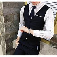 Men\'s Casual/Daily Simple Summer Fall Vest, Solid V Neck Sleeveless Regular Polyester