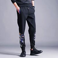 mens mid rise micro elastic chinos pants simple loose print