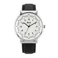 mens fashion watch quartz leather band black white