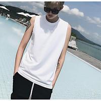 mens casualdaily simple tank top solid round neck sleeveless cotton th ...