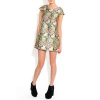 Metallic Floral Pattern Shift Dress