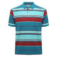 Mens short sleeve 100% cotton wide stride pattern summer casual polo shirt - Blue