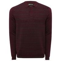 Mens Knitted stripe long sleeve polo shirt casual cotton knit top - Blackberry