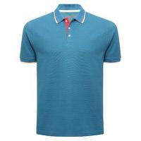 Mens short sleeve cotton contrast collar detail casual polo shirt - Deep Blue