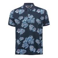 Men\'s Floral print short sleeve casual cotton polo shirt - Navy