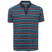 Mens 100% cotton notch neck stripe short sleeve casual jersey polo shirt - Navy