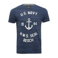 Mens Threadbare Navy Seal Printed anchor design casual Crew Neck cotton T-Shirt - Denim