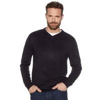 Mens classic long sleeve plain super soft knit v-neck smart jumper - Navy