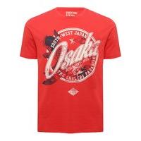 Mens 100% cotton red short sleeve crew neck Osaka fishing print t-shirt - Red