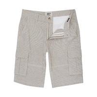 Mens cotton linen blend stone stripe pattern side button pockets loose fit cargo shorts - Stone