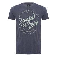 Mens Threadbare short sleeve Santa Cruz Printed Crew Neck casual jersey T-Shirt - Navy Marl